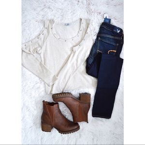 Charlotte Russe Studded Open Shoulder Sweater